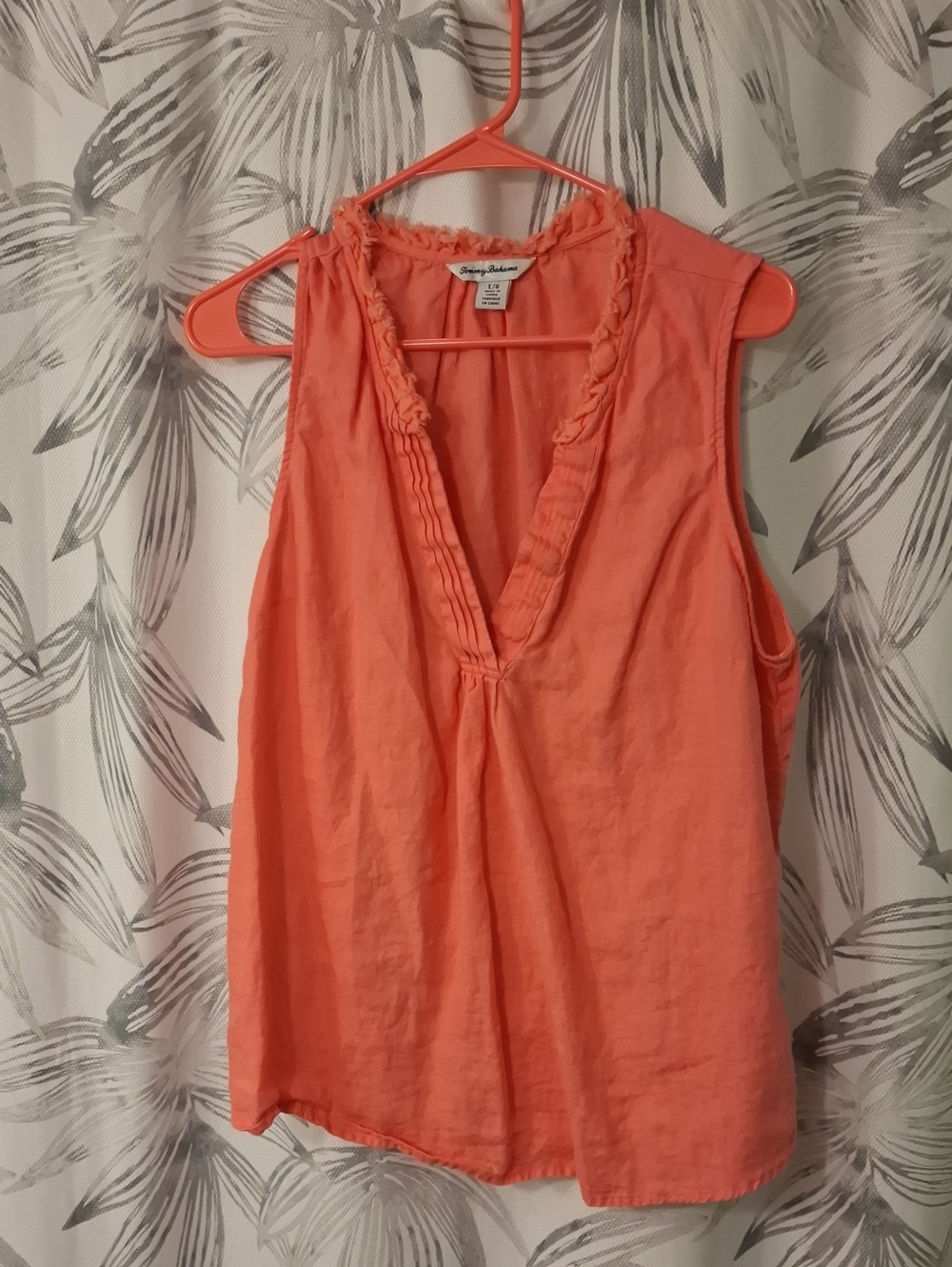 Tommy Bahama Coral V-Neck Sleeveless Ruffle Trim Camisole